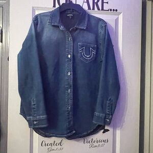 True Religion Blue Denim Button-Up Shirt